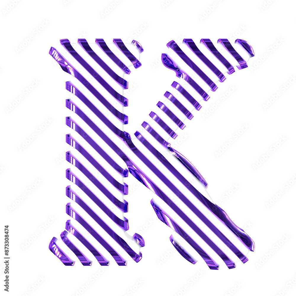 White symbol with dark purple diagonal ultra thin straps. letter k White symbol with dark purple diagonal ultra thin straps. letter k