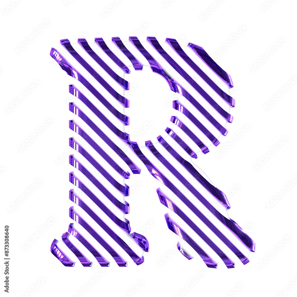 White symbol with dark purple diagonal ultra thin straps. letter r White symbol with dark purple diagonal ultra thin straps. letter r