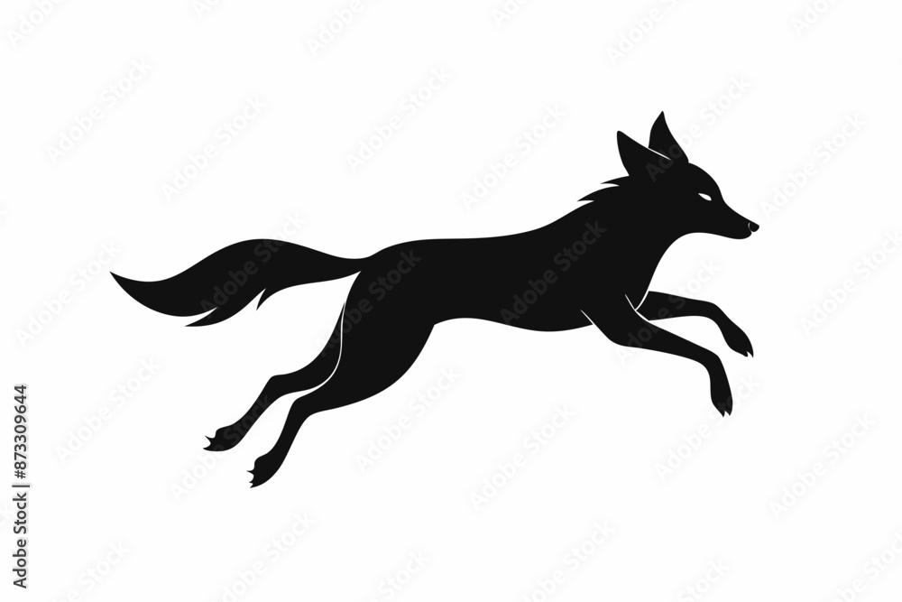 Fototapeta premium Jackal vector illustration, Jackal jumping isolated on white, Jackal silhouette, Jackal vector art