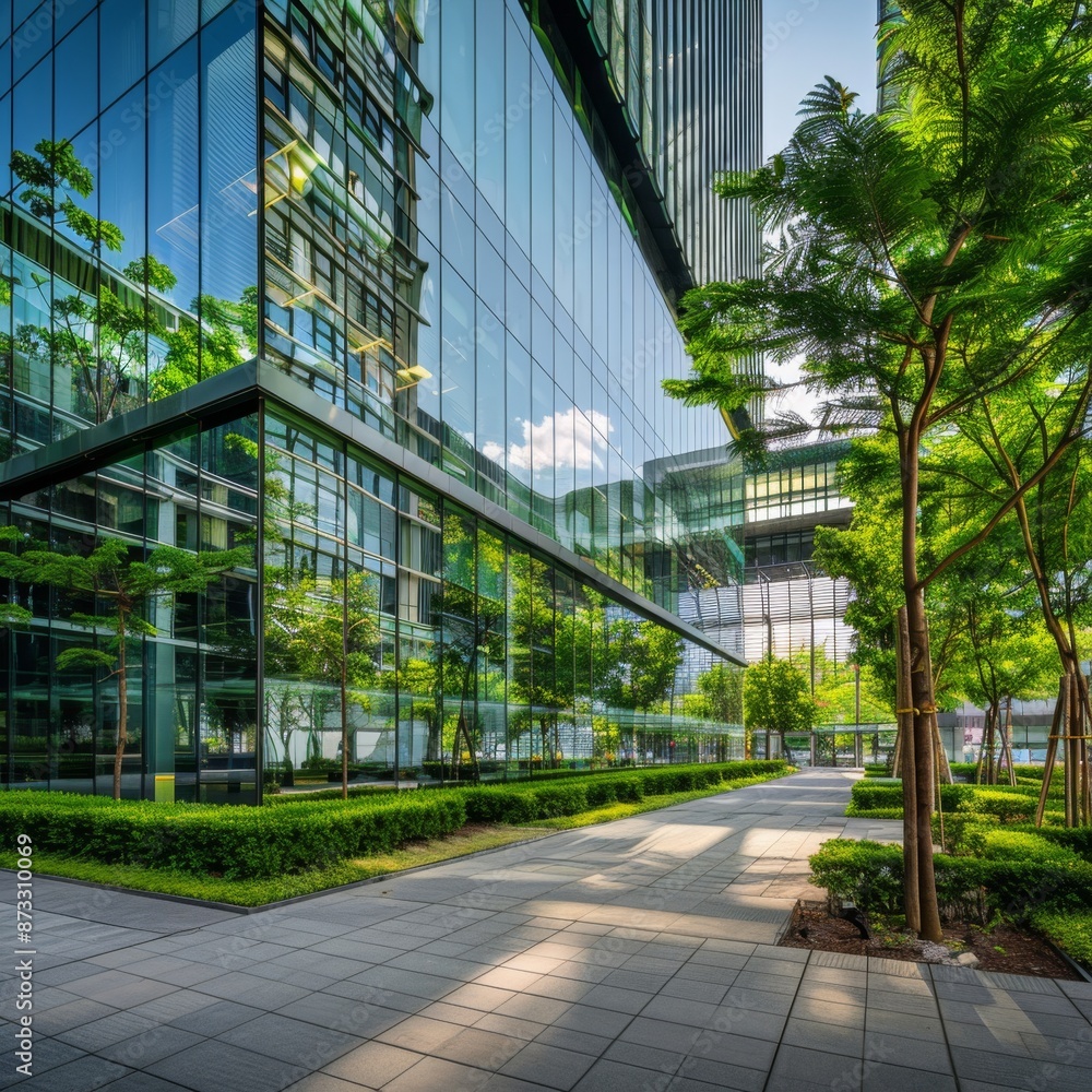 Low Angle View of Modern City with Sustainable Green Buildings and ...
