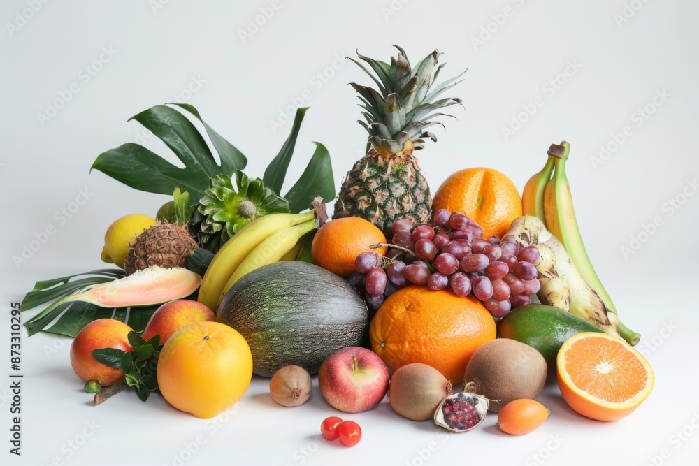 A colorful arrangement of exotic fruits and vegetables showcasing their unique textures and hues. The image highlights the natural beauty of tropical produce. A colorful arrangement of exotic fruits and vegetables showcasing their unique textures and hues. The image highlights the natural beauty of tropical produce.