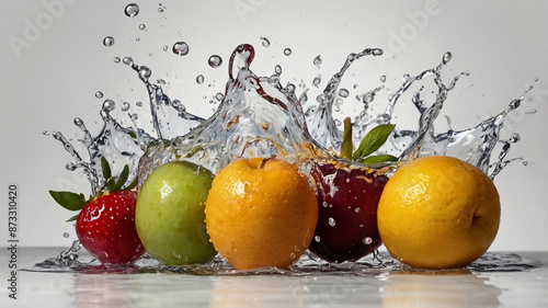 fruit splash in mid air on white background