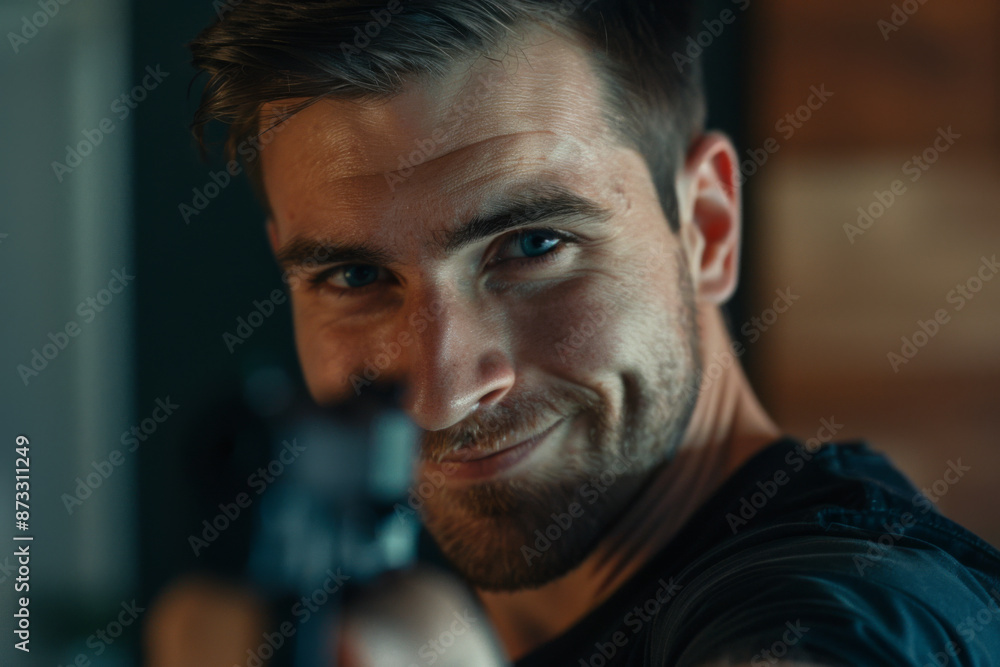 American handsome man smiling, assassin American handsome man smiling, assassin