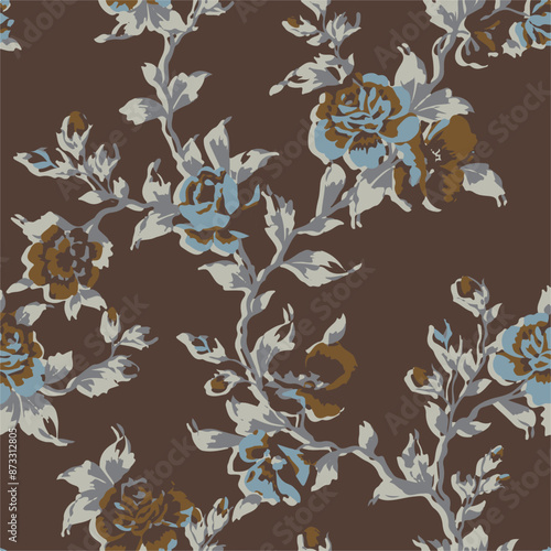 Big flowers pattern, upscale floral pattern. graphical textures floral, trendy colors pattern , flowers background with leaves. vector illustration.