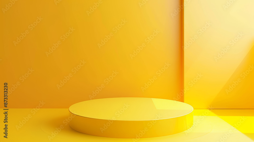 Abstract yellow 3D podium in a modern studio for displaying products or showcasing. Perfect for landing pages and presentations. Abstract yellow 3D podium in a modern studio for displaying products or showcasing. Perfect for landing pages and presentations.