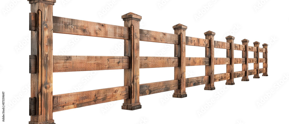 Fototapeta premium 3D of a high wooden privacy fence with vertical planks and sturdy posts