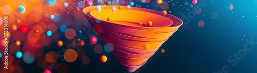 An illustration of a 3D funnel with a glowing blue background. The funnel is made up of a series of orange and pink rings,