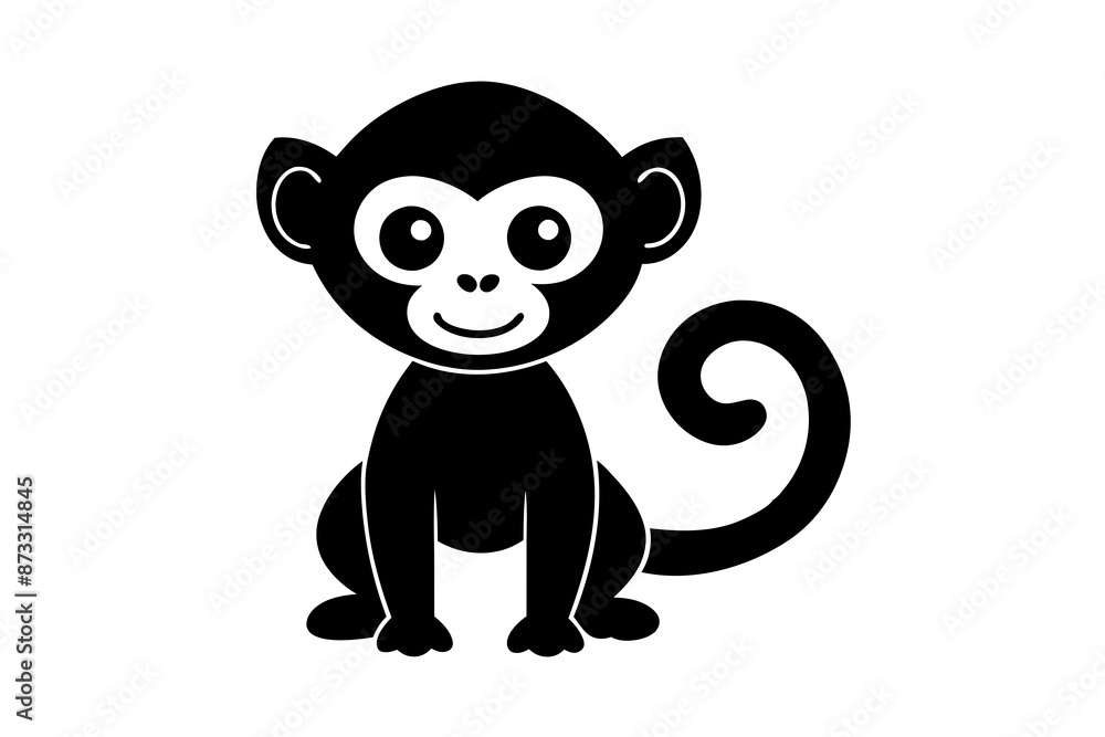 Naklejka premium Monkey vector illustration, Monkey jumping isolated on white, Monkey silhouette, Monkey vector art