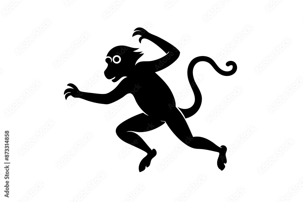 Naklejka premium Monkey vector illustration, Monkey jumping isolated on white, Monkey silhouette, Monkey vector art