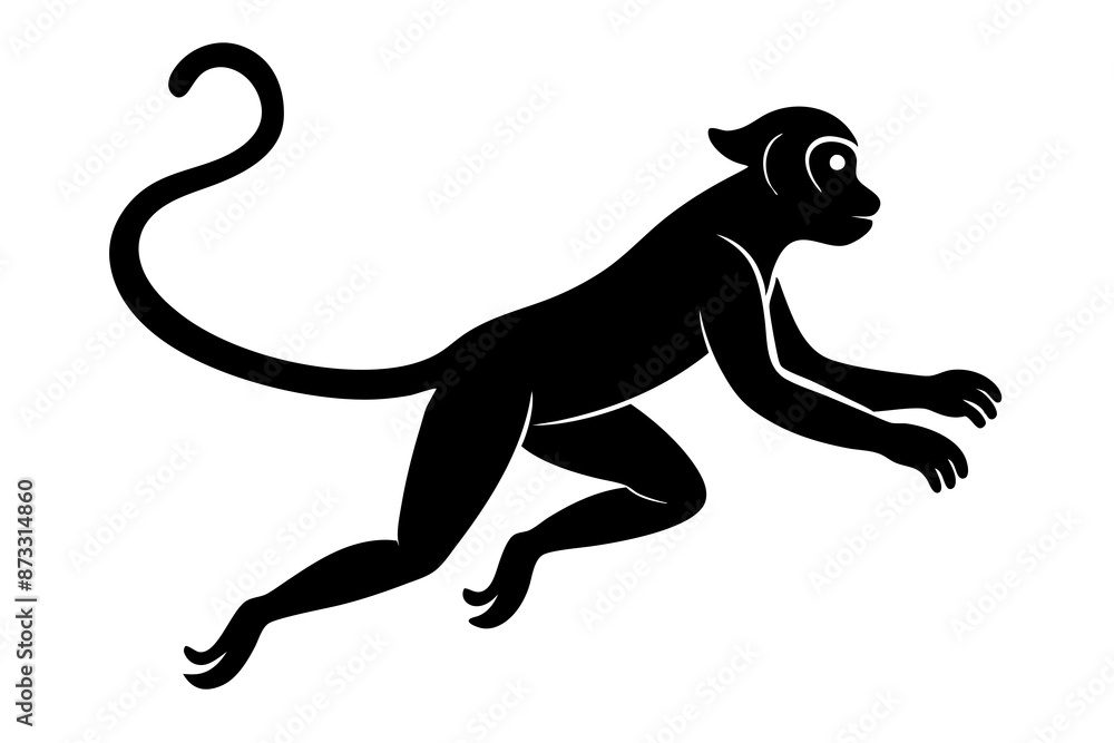 Fototapeta premium Monkey vector illustration, Monkey jumping isolated on white, Monkey silhouette, Monkey vector art