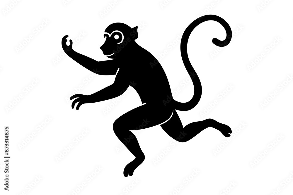 Fototapeta premium Monkey vector illustration, Monkey jumping isolated on white, Monkey silhouette, Monkey vector art