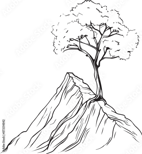 Mountain Forest Tree Landscape Silhouette on white background