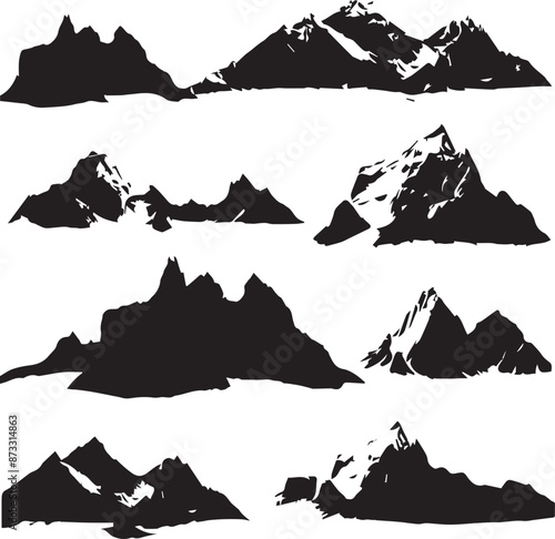 Mountain Forest Tree Landscape Silhouette on white background