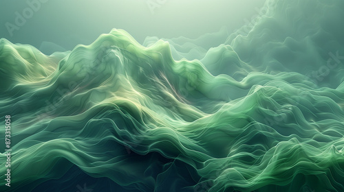  Abstract green waves in a modern design, with a smooth gradient and flowing lines © Mariia