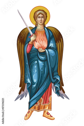 Uriel archangel illustration in Byzantine style isolated