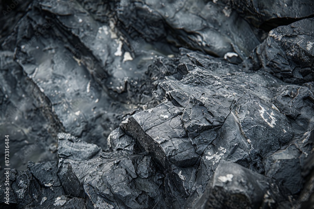 A close-up view of dark, textured rocks with a rough surface, resembling the landscape of an alien planet A close-up view of dark, textured rocks with a rough surface, resembling the landscape of an alien planet