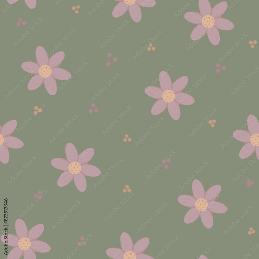 Seamless pattern with a little pink flowers with green background Seamless pattern with a little pink flowers with green background