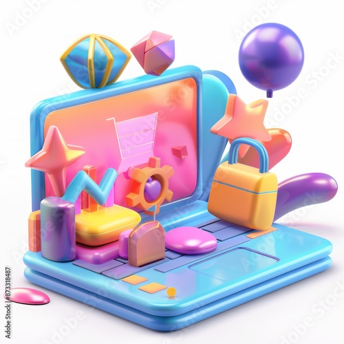 Web design development, design studio, creative process. 3d Laptop Illustration