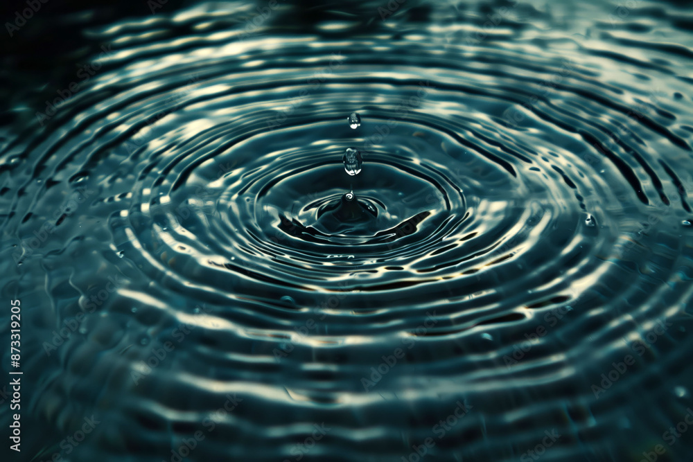 Tranquil water droplet causing ripple effect in deep calm water tranquility concept Tranquil water droplet causing ripple effect in deep calm water tranquility concept