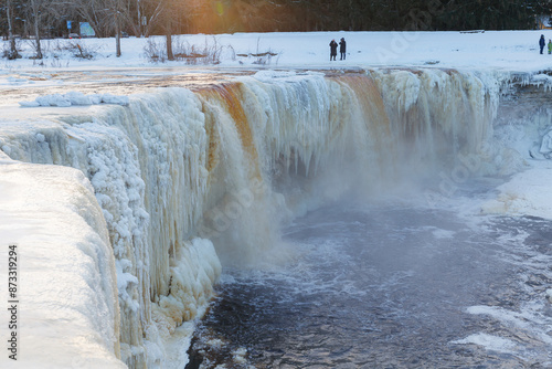 Frozen Jagala waterfall on sunset photo