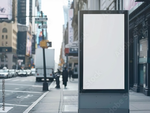 Wallpaper Mural Modern Advertisement billboard in street, Vertical blank digital billboard mockup at bus stop in city street, Outdoor billboard mockup for advertisement placement Torontodigital.ca