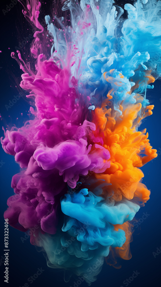 Colorful Fluid Dripped Paint on Blue Background, Abstract Image, Texture, Pattern Background, Wallpaper, Background, Cover and Screen of Cell Phone, Smartphone, Computer, Laptop, Format 9:16 and 16:9 Colorful Fluid Dripped Paint on Blue Background, Abstract Image, Texture, Pattern Background, Wallpaper, Background, Cover and Screen of Cell Phone, Smartphone, Computer, Laptop, Format 9:16 and 16:9