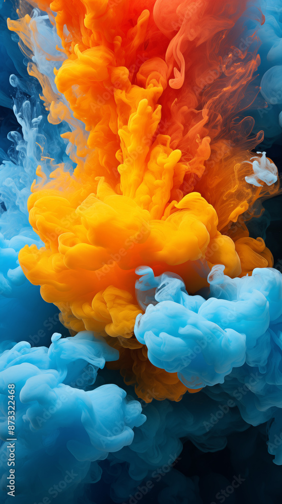 Fototapeta premium Colorful Fluid Dripped Paint on Blue Background, Abstract Image, Texture, Pattern Background, Wallpaper, Background, Cover and Screen of Cell Phone, Smartphone, Computer, Laptop, Format 9:16 and 16:9 