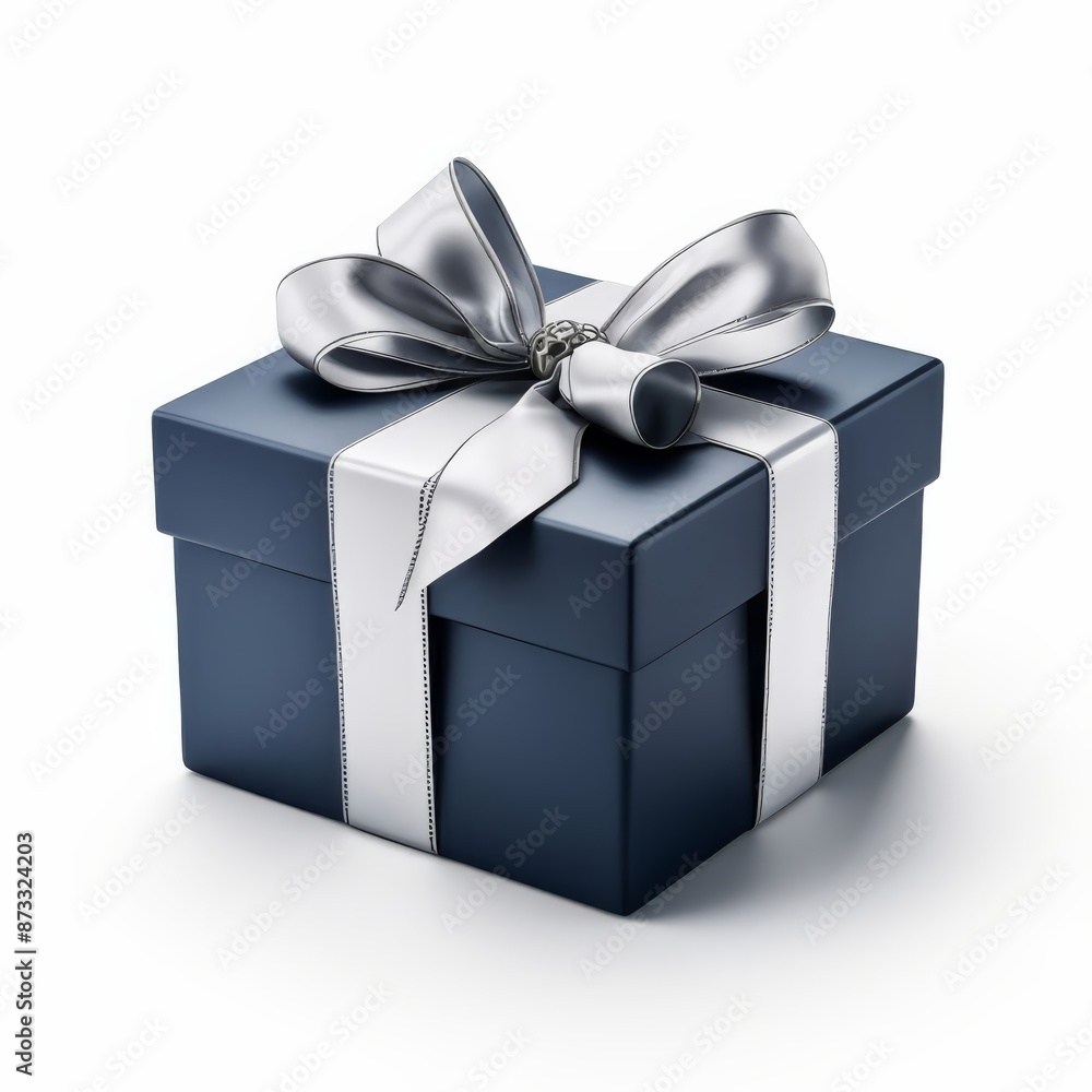 elegant gift box with fine silver ribbon navy blue wrapping paper , generated by AI. High quality photo elegant gift box with fine silver ribbon navy blue wrapping paper , generated by AI. High quality photo