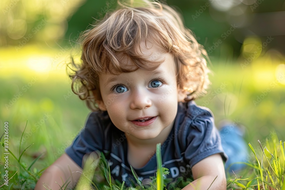 a cute little boy lying in the grass a cute little boy lying in the grass