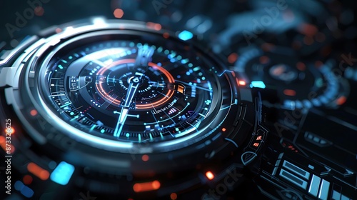 Wallpaper Mural Close-up of a futuristic digital interface with bright neon lights and complex patterns, depicting advanced technology and innovation. Torontodigital.ca