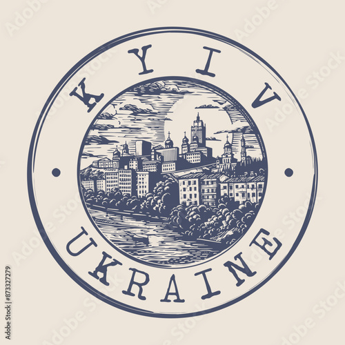 Kyiv, Ukraine Stamp City Postmark. Silhouette Postal Passport. Round Vector Icon. Vintage Postage Design.	
