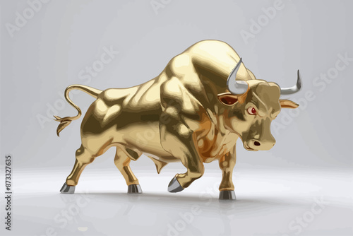 Gold Bull realistic 3d cartoon style. Golden metallic Bull isolated on white background. Vector illustration