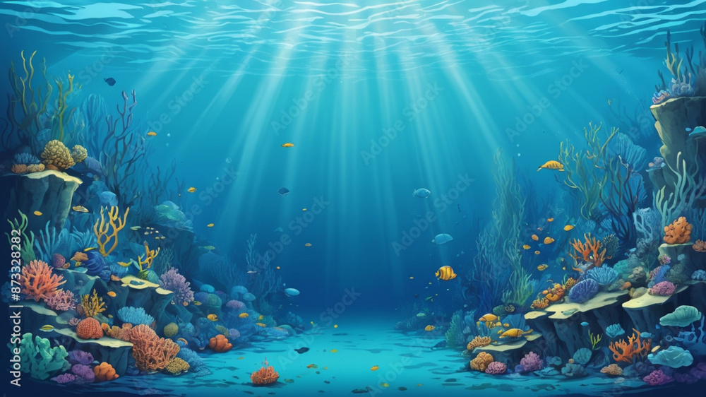 Fototapeta premium underwater scene of fish, sea, ocean and coral reef, illustration. underwater life, ocean, fish and fishes, underwater scene. marine life