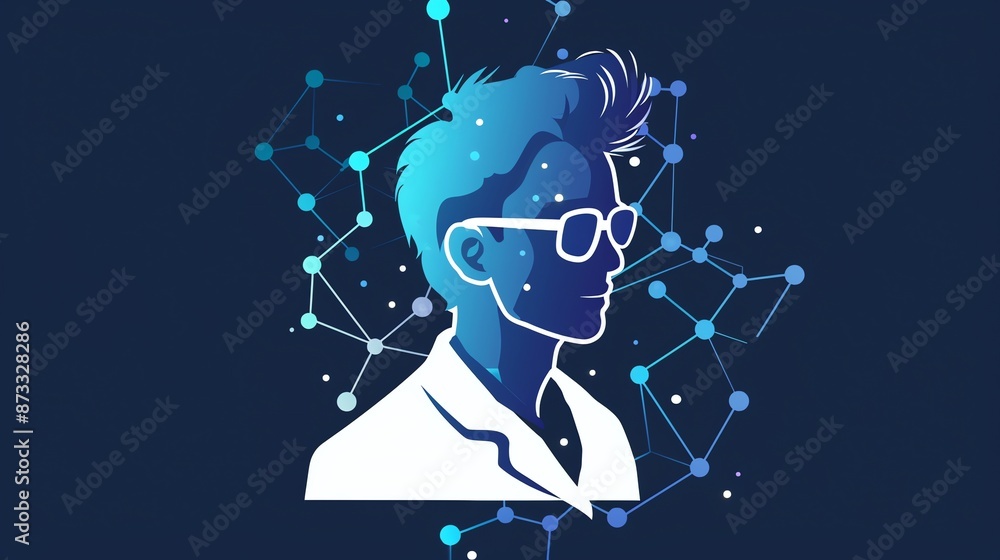 Illustration of a Scientist with Network Connections Illustration of a Scientist with Network Connections
