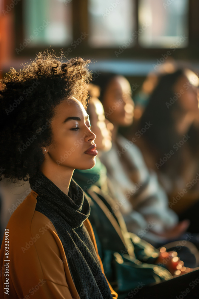 Diverse Group in Meditation Class Practicing Mindfulness Indoors Diverse Group in Meditation Class Practicing Mindfulness Indoors