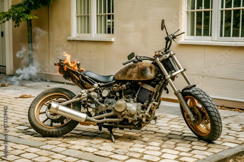 A unusable damaged motorcycle