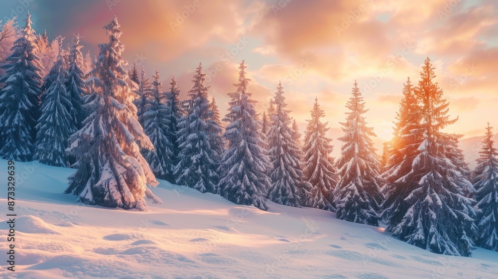Frosty Winter Landscape Snowy Forest Christmas Background. Generated AI Frosty Winter Landscape Snowy Forest Christmas Background. Generated AI