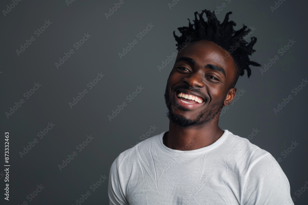 Black American handsome man smiling, informal isolated on a gray background Black American handsome man smiling, informal isolated on a gray background