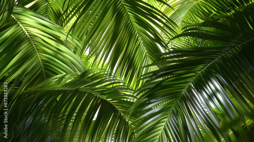 Tropical Palm Leaves Backlit by Sunlight in Lush Greenhouse Tropical Palm Leaves Backlit by Sunlight in Lush Greenhouse