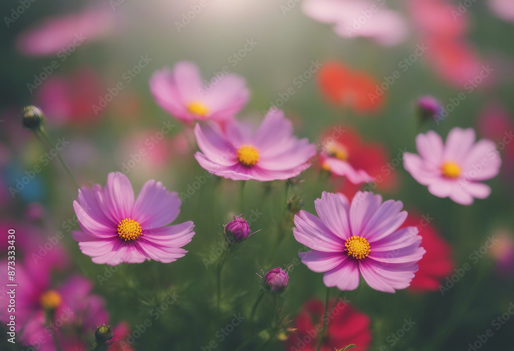 Beautiful spring summer bright natural background with colorful cosmos flowers close up Beautiful spring summer bright natural background with colorful cosmos flowers close up