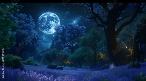 An exclusive HD view of night in the woods with moon and moonlight