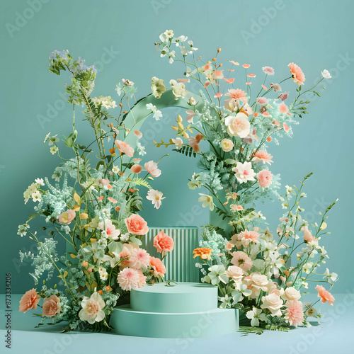 Amidst a tranquil garden, a symphony of tulips dances in the gentle breeze, their vibrant hues of pink, purple, red, and white painting a picturesque scene of springtime bliss.