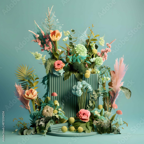 Amidst a tranquil garden, a symphony of tulips dances in the gentle breeze, their vibrant hues of pink, purple, red, and white painting a picturesque scene of springtime bliss.