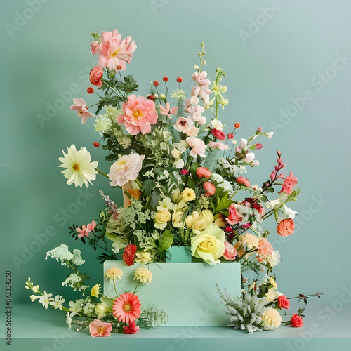 Amidst a tranquil garden, a symphony of tulips dances in the gentle breeze, their vibrant hues of pink, purple, red, and white painting a picturesque scene of springtime bliss.