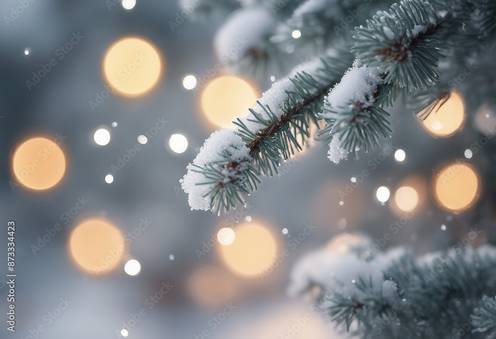 Beautiful winter background image of frosted spruce branches and small drifts of pure snow with boke Beautiful winter background image of frosted spruce branches and small drifts of pure snow with boke