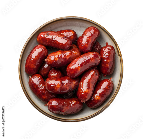 Bowl of bbq mini cocktail wieners isolated on Transparent background. png