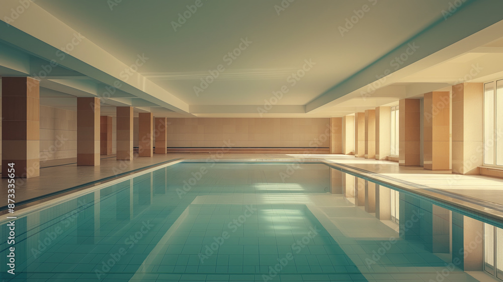 A large empty pool with a white roof in vintage style A large empty pool with a white roof in vintage style