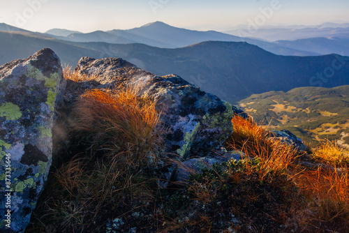 Brebeneskul mountain peak in early morning time , Carpathian mountains, Ukraine photo