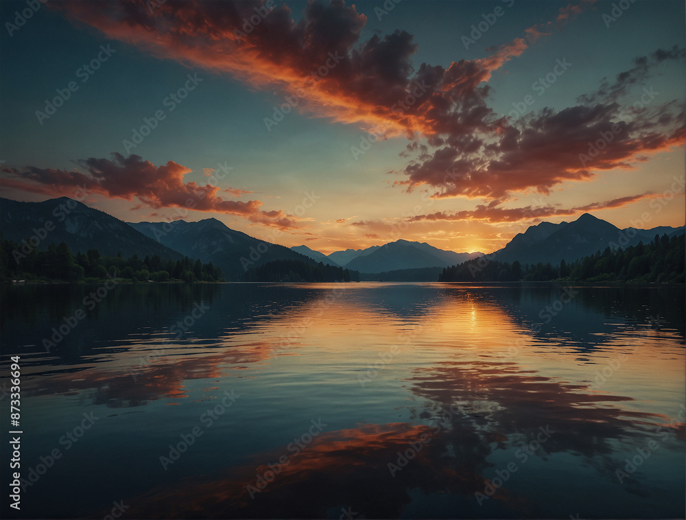 Summer evening with a background image of a peaceful lake
Summer evening with a background image of a peaceful lake