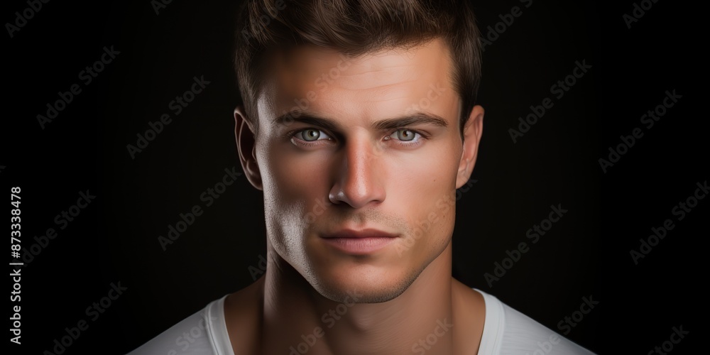 Fototapeta premium Handsome white man with serious face portrait looking at camera scene